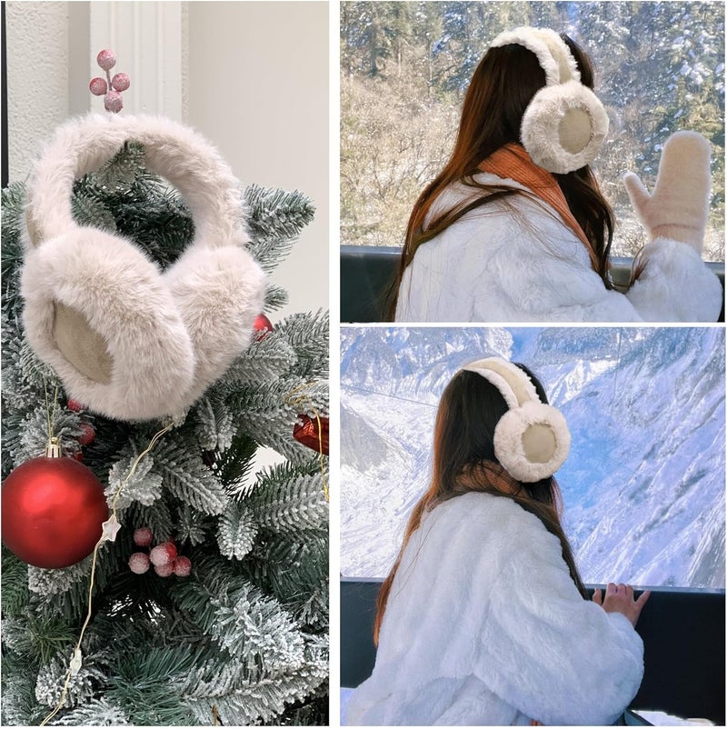 Fsmiling Winter Ear Muffs For Women Fuzzy Earmuffs Adjustable Ear Warmer Foldable - Image 2